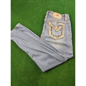 Miss Me Easy Ankle Skinny Jeans Womens 30 Light Wash Mid Rise Embellished Blue